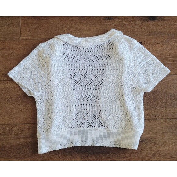 Y2K Cropped Shrug Sweater White Short Sleeve Juniors M Questions by Say What USA - Picture 2 of 14